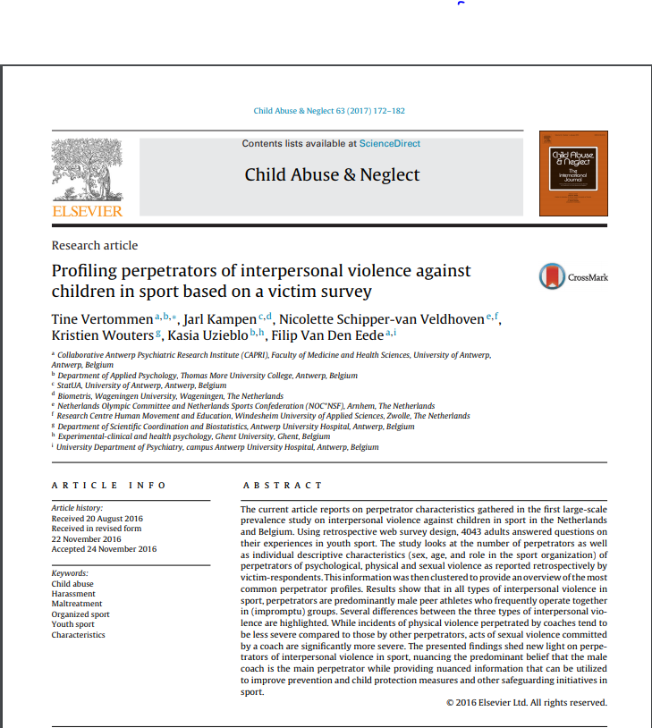 Profiling perpetrators of interpersonal violence against children in sport based on a victim survey